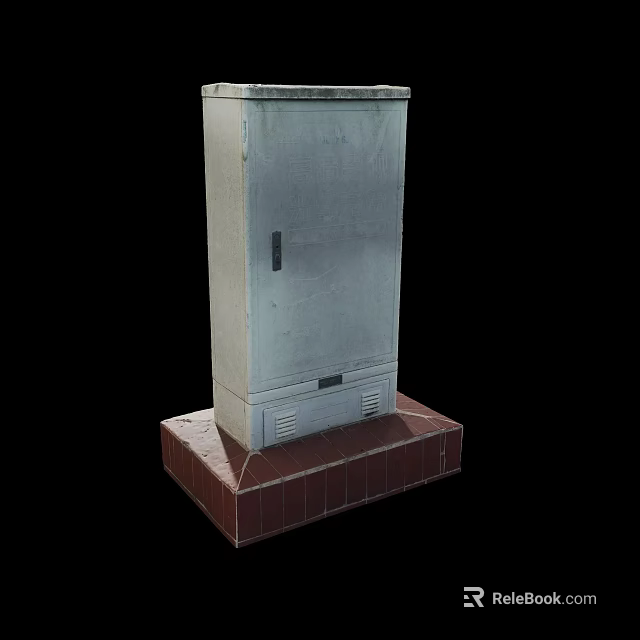Industrial Control Cabinet with Gray Metal Body and Red Brick Base 3d model 