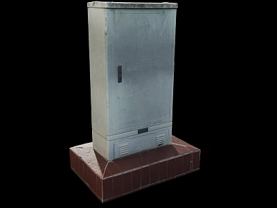 Industrial Control Cabinet with Gray Metal Body and Red Brick Base 3d model
