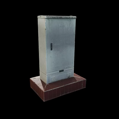 Industrial Control Cabinet with Gray Metal Body and Red Brick Base 3d model