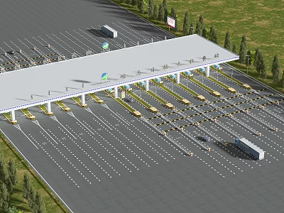 Modern Large Multiple Lanes Expressway Toll Station Practical Road Facility With Standard Traffic Guidance Design 3d model