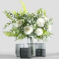 Modern Metallic Vase with White Blooms Green Fern Leaves and Decorative Candle Holders