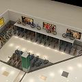 YONGQI Bicycle Store Interior With Various Colored Bikes And Wall Posters 3d model