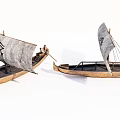 Traditional Wooden Boats with Gray Sails Adorned with Eye Symbols and Wooden Hull