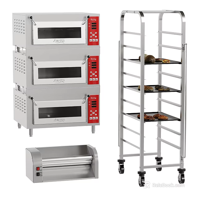 Stainless Steel Kitchen Appliances With Multi Layer Ovens Metal Rack And Toaster 3d model 