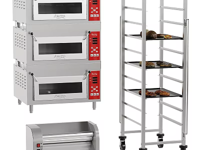 Stainless Steel Kitchen Appliances With Multi Layer Ovens Metal Rack And Toaster 3d model