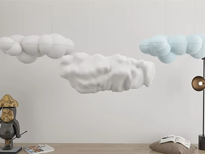 Cloud Shaped Pendant Light Combination With White And Light Blue Design For Kids Room Decor 3d model