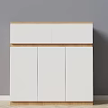 Modern White Shoe Cabinet With Wooden Accents And Multiple Doors Design