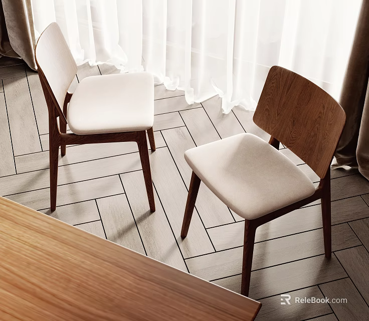 Comfortable Leisure Chairs Featuring Wooden Frame White Cushion On Wooden Floor With Curtains In Interior 3d model 