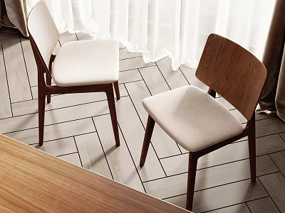 Comfortable Leisure Chairs Featuring Wooden Frame White Cushion On Wooden Floor With Curtains In Interior 3d model