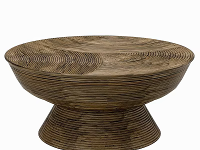 Unique Wooden Coffee Table With Wave Pattern And Circular Textured Base 3d model