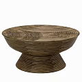 Unique Wooden Coffee Table With Wave Pattern And Circular Textured Base 3d model