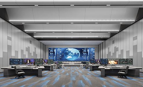 modern monitoring room command and control center 3d model