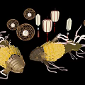 Traditional Golden Fish Shaped Lanterns With Round Decorative Lanterns And Tassels