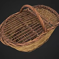 Handwoven Wicker Basket With Lid And Brown Beige Handle Design