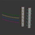 Colorful Decorative String Lights Wrapped Around Cylindrical Columns And Hanging With Reflections On Dark Surface 3d model