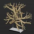 Decorative Ornament Set with Tree Root Inspired Twisted Branches on White Square Metal Stand Base
