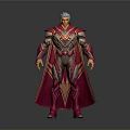 Game And Movie Character In Red Purple Armor With Silver Hair And Glowing Chest Decoration