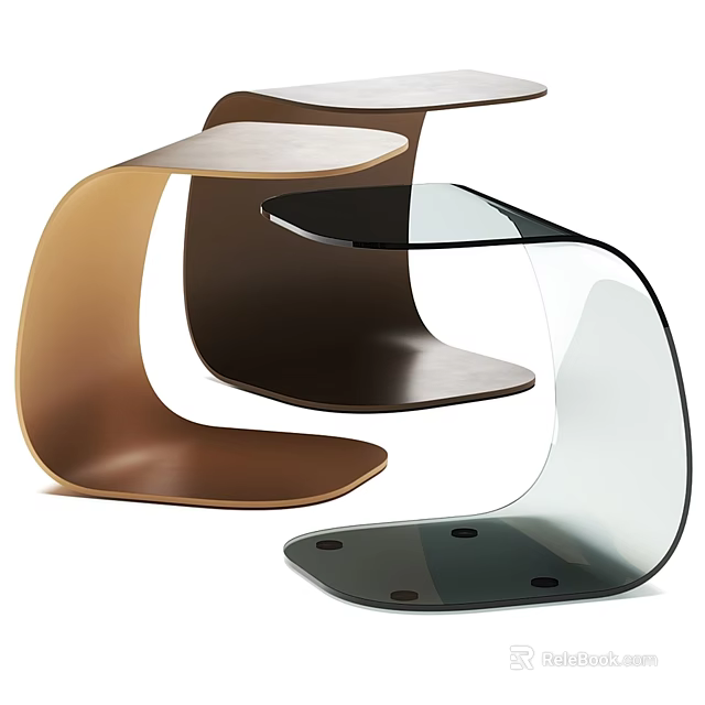 Stylish Modern Curved Side Tables With Sleek Surfaces And Multiple Color Options 3d model 