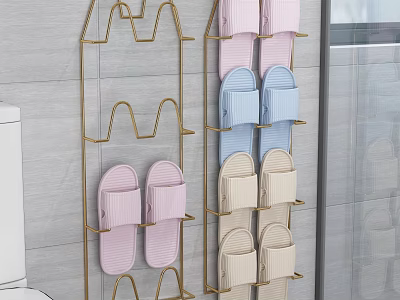 Modern Metal Frame Shoe Rack With Pink Blue Beige Slippers Storage 3d model