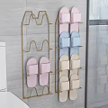 Modern Metal Frame Shoe Rack With Pink Blue Beige Slippers Storage