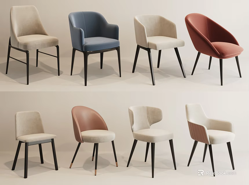 Modern Upholstered Accent Leisure Chairs In Multiple Colors With Stylish Designs And Wooden Legs 3d model 