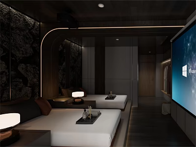SPA Sauna Interior Design With Comfortable Beds And Modern Relaxation Space 3d model