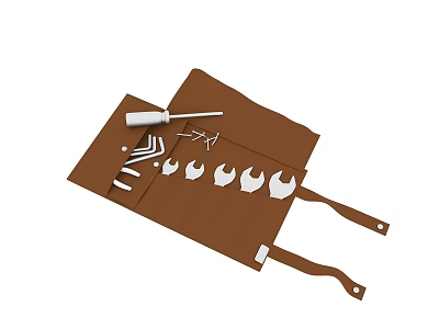 Brown Leather Hardware Tool Bag with Wrenches Screwdriver and Organized Divided Pockets 3d model