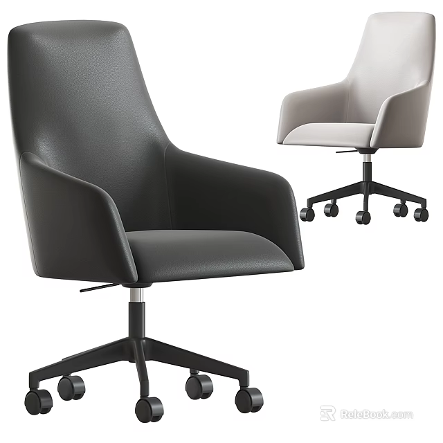 Modern Leather Office Chair With Black And Light Gray Design And Wheels 3d model 