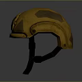 3D Rendered Military Weapon Helmet with Yellow Design Circular Emblem and Black Straps