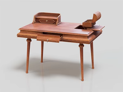 Elegant Classic Wooden Writing Desk With Drawers And Storage Compartments 3d model