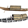 Traditional Wooden Boat with Bamboo Canopy Oars and Classic Hull Structure Design