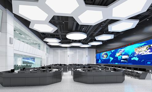 Modern Monitoring Room Meteorological Bureau Operation Control Hall Monitoring Hall 3d model