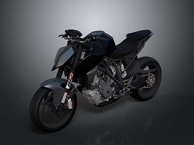 Black Modern Sporty Motorcycle With Sleek Design And Exposed Engine Details 3d model