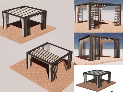 Modern Wooden Pergola Designs With Open Structure And Various Angles For Outdoor Spaces 3d model