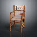 Classic Wooden Armchair With Woven Seat Curved Armrests And Carved Backrest