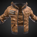 Brown Leather Jacket With Hooded Design Zipper Pockets And Casual Style