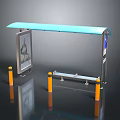 Bus Shelter Equipment Featuring Blue Roof Bench Advertising Board and Orange Bollards