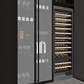 Modern Wine Cabinet With Glass Doors Interior Lighting Wine Bottles And Glasses