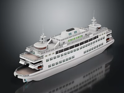 Large White Multi Deck Passenger Water Transport Vessel With Windows And Upper Decks 3d model