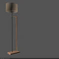 Modern Floor Lamp With Wooden Base Black Metal Pole And Beige Linen Shade