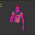 Shirtless Man With Red Hood One Yellow Eye Beard And Outstretched Arm In Gray Background
