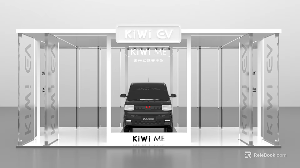 Display Shelves With Transparent Glass Structure For KIWI EV Car Showcase 3d model 
