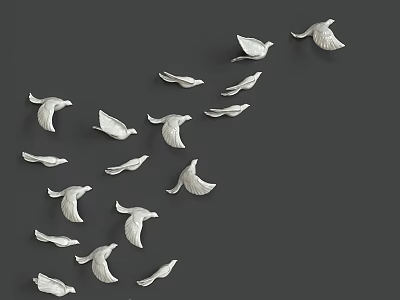 Modern White Bird Shaped Wall Decor With Flying Arrangement And Decorative Design 3d model