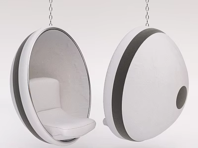 White Egg Shaped Hanging Chair With Black Trim And Comfortable Seat 3d model