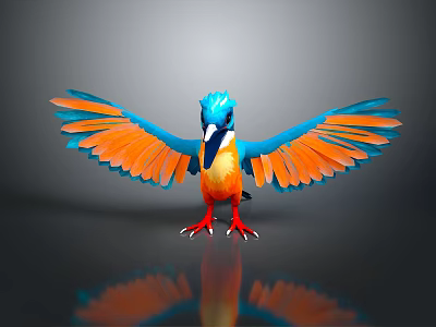 Modern kingfisher birds 3d model