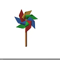 Children Having Fun With Brightly Colored Pinwheel Toy On Wooden Stick