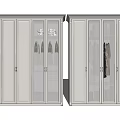 Modern Light Grey Wardrobe With Glass Panel Doors Hanging Rails And Storage Shelves