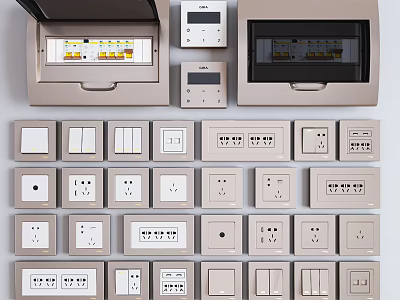 Modern Home Electrical Switch Panels With Various Switch Socket Designs And Open Cover Boxes 3d model