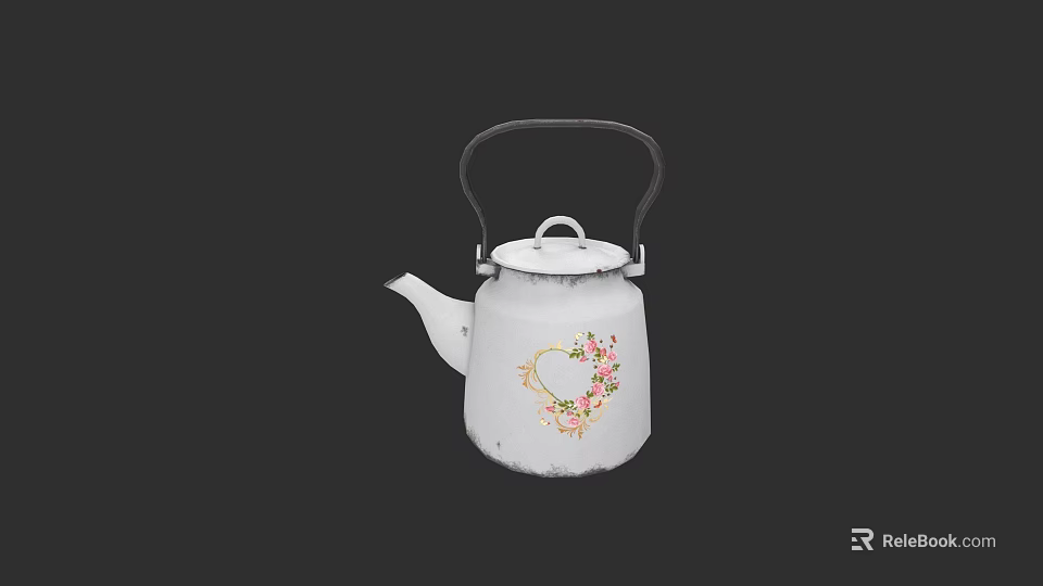 Elegant White Teapot With Floral Pattern And Black Handle For Home Decor 3d model 