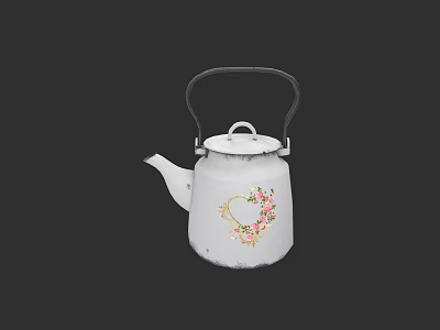 Elegant White Teapot With Floral Pattern And Black Handle For Home Decor 3d model